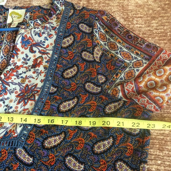 Anthropolog Fig and flower multicolor Women’s  semi Sheer tunic Sz L - Picture 7 of 10